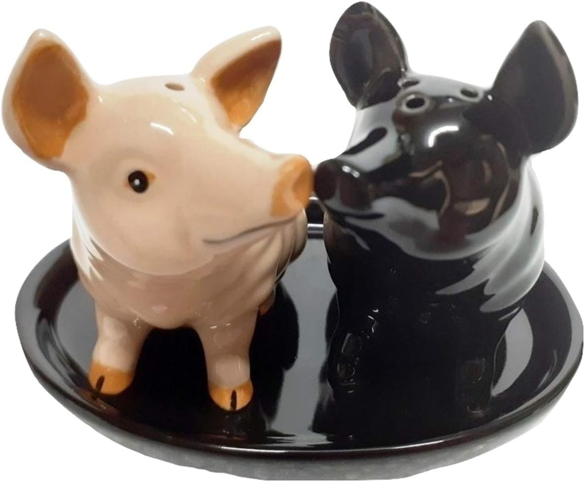 Sal&Pepig: Duo de Porcs Céramiques avec leur Bain de Poivre Noir