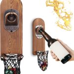 Ouvre-Bière Magnétique en Bois: Décapsuleur Vintage avec Attrape-Capsule – Accessoire Bar Fun!