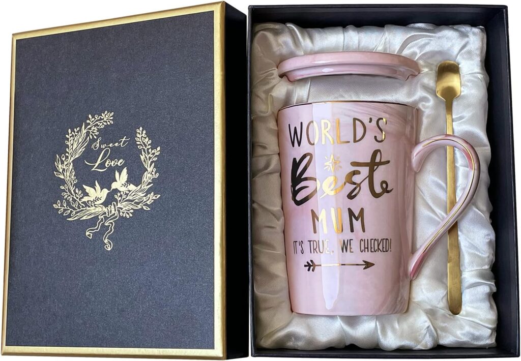 Tasse Marbrée Rose ‘World’s Best Mum’ – Cadeau Anniversaire et Fête des Mères